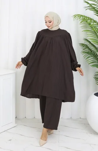 Ensemble Deux Pièces Tunique Et Pantalon Froncés 2089-06 Bitter Brown 2089-06