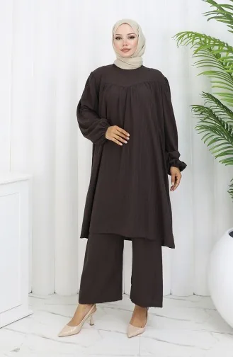 Ensemble Deux Pièces Tunique Et Pantalon Froncés 2089-06 Bitter Brown 2089-06