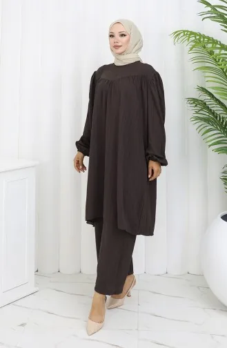 Ensemble Deux Pièces Tunique Et Pantalon Froncés 2089-06 Bitter Brown 2089-06