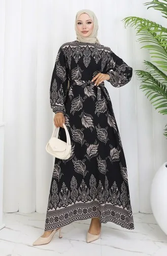 Patterned Belted Dress 2092-01 Black Mink 2092-01