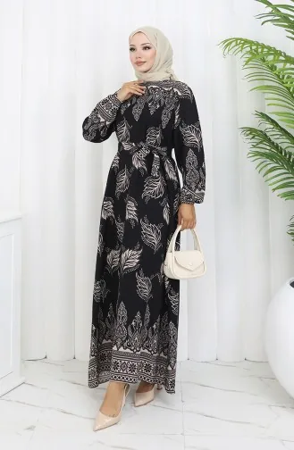 Patterned Belted Dress 2092-01 Black Mink 2092-01