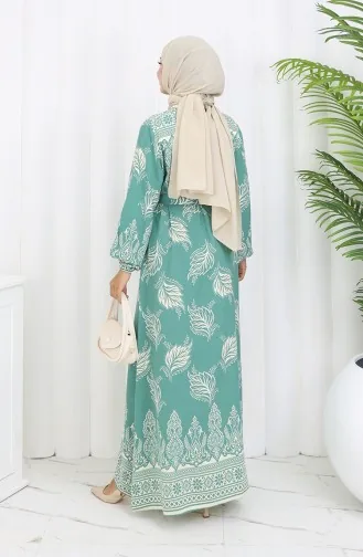 Gemustertes Kleid Mit Gürtel 2092-02 Mandelgrün 2092-02