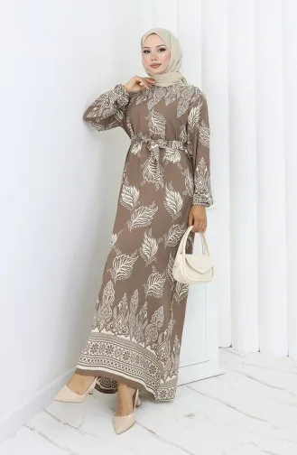 Gemustertes Kleid Mit Gürtel 2092-03 Nerz 2092-03