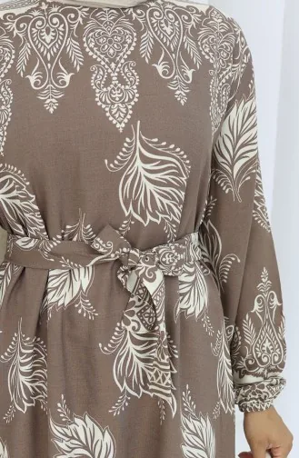 Gemustertes Kleid Mit Gürtel 2092-03 Nerz 2092-03