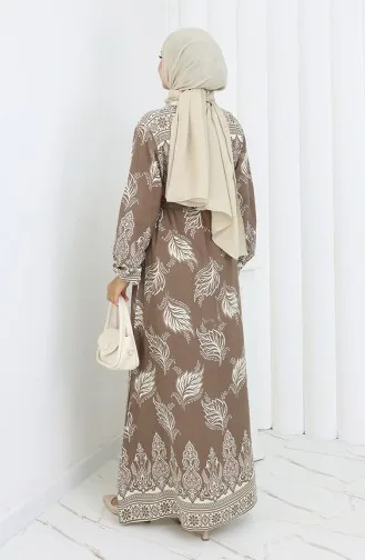 Gemustertes Kleid Mit Gürtel 2092-03 Nerz 2092-03