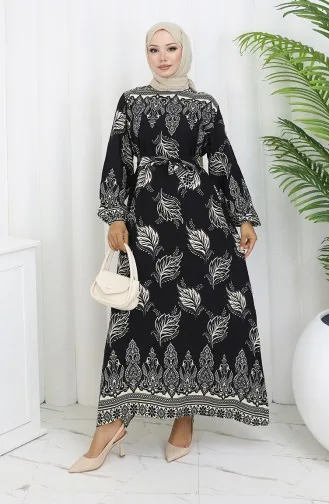 Patterned Belted Dress 2092-06 Black And White 2092-06