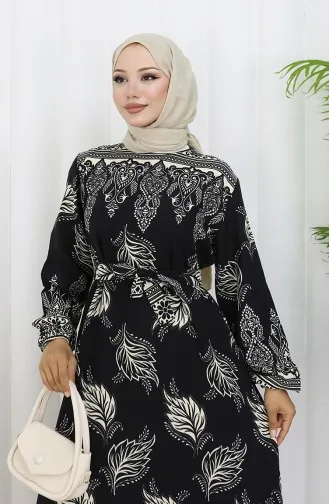 Patterned Belted Dress 2092-06 Black And White 2092-06