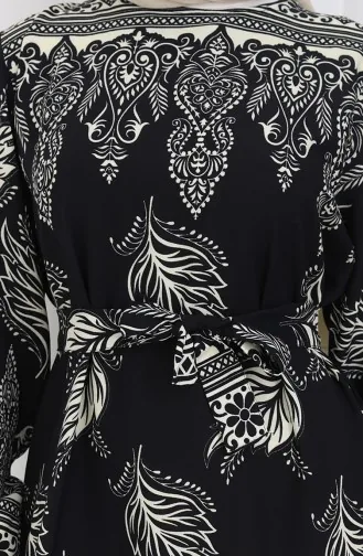 Patterned Belted Dress 2092-06 Black And White 2092-06