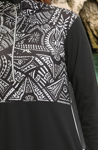 Maillot de Bain Hijab à Motifs 2313-01 Noir 2313-01