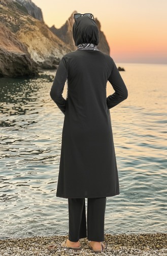 Maillot de Bain Hijab à Motifs 2313-01 Noir 2313-01