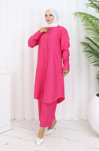 Taşlı Tunik Pantolon İkili Takım 2090-01 Fuşya