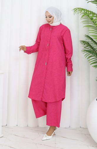 Taşlı Tunik Pantolon İkili Takım 2090-01 Fuşya