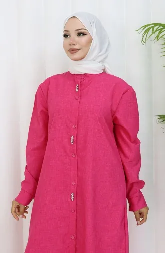 Stoned Tunic Trousers Two Piece Suit 2090-01 Fuchsia 2090-01