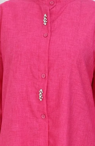 Stoned Tunic Trousers Two Piece Suit 2090-01 Fuchsia 2090-01