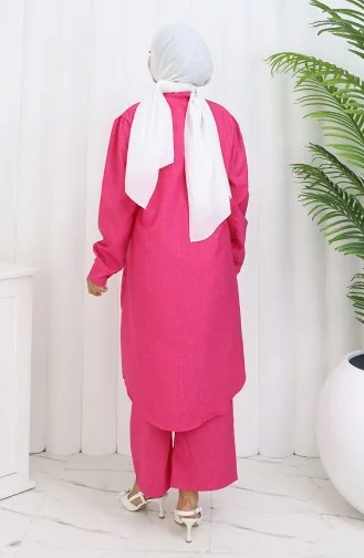 Stoned Tunic Trousers Two Piece Suit 2090-01 Fuchsia 2090-01