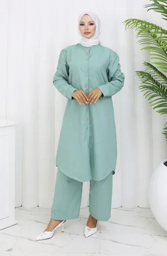 Taşlı Tunik Pantolon İkili Takım 2090-02 Çağla Yeşili
