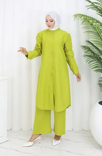 Taşlı Tunik Pantolon İkili Takım 2090-04 Yağ Yeşili