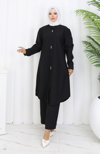 Taşlı Tunik Pantolon İkili Takım 2090-05 Siyah