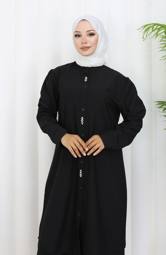 Taşlı Tunik Pantolon İkili Takım 2090-05 Siyah
