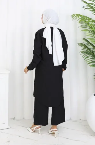 Taşlı Tunik Pantolon İkili Takım 2090-05 Siyah