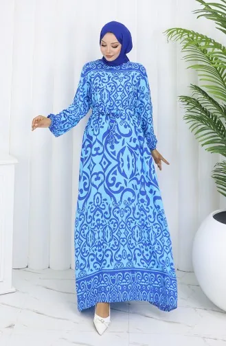 Gestreepte Jurk Met Riem 2091-04 Mintblauw Saxe 2091-04