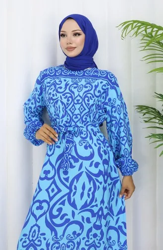 Gestreepte Jurk Met Riem 2091-04 Mintblauw Saxe 2091-04