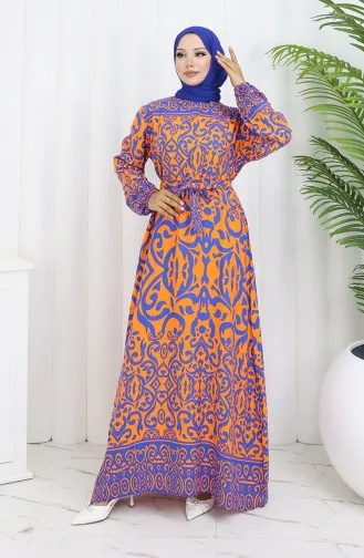 Gestreepte Jurk Met Riem 2091-06 Oranje Saxe 2091-06