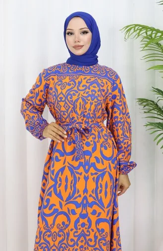 Gestreepte Jurk Met Riem 2091-06 Oranje Saxe 2091-06