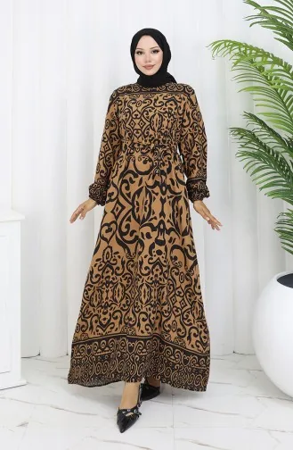 Gestreepte Jurk Met Riem 2091-07 Bruin Zwart 2091-07