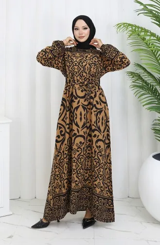 Gestreepte Jurk Met Riem 2091-07 Bruin Zwart 2091-07