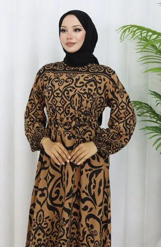 Gestreepte Jurk Met Riem 2091-07 Bruin Zwart 2091-07