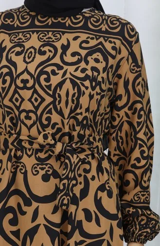 Gestreepte Jurk Met Riem 2091-07 Bruin Zwart 2091-07