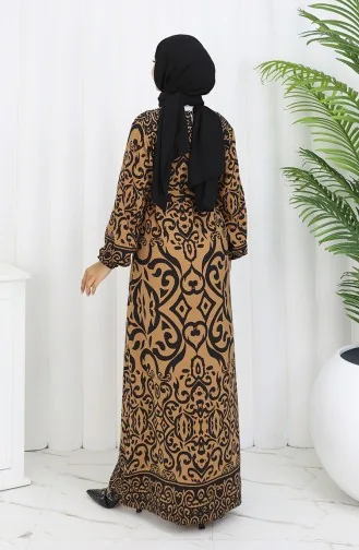 Gestreepte Jurk Met Riem 2091-07 Bruin Zwart 2091-07