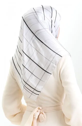 Desenli Jan Jan Eşarp 70315-06 Gümüş Gri Siyah