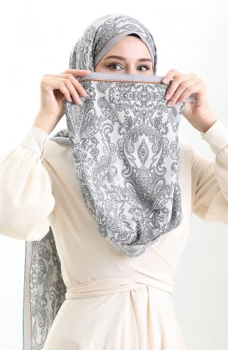 Mio Crepe Sjaal Met Karaca Patroon 81099-05 Grijs 81099-05