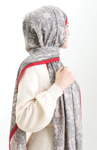 Châle En Crêpe Mio à Motif Karaca 81099-14 Rouge Crème 81099-14