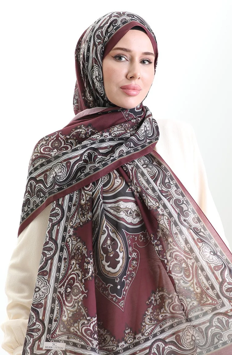 Karaca Gestreepte Katoenen Sjaal 82002-03 Bordeaux Rood Zwart 82002-03
