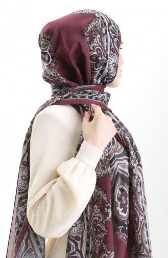 Karaca Desenli Cotton Şal 82002-03 Bordo Siyah
