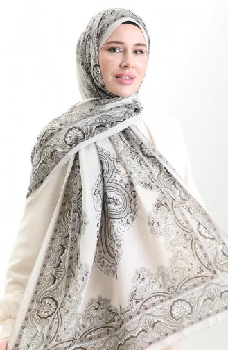 Karaca Desenli Cotton Şal 82002-05 Krem Siyah