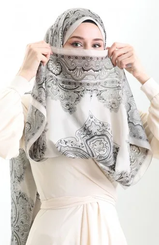 Karaca Desenli Cotton Şal 82002-05 Krem Siyah