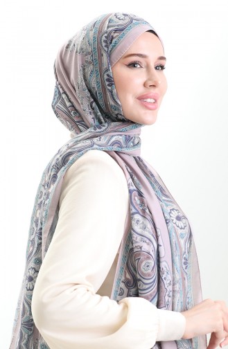 Karaca Desenli Cotton Şal 82002-07 Pudra Mavi