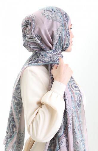Karaca Desenli Cotton Şal 82002-07 Pudra Mavi