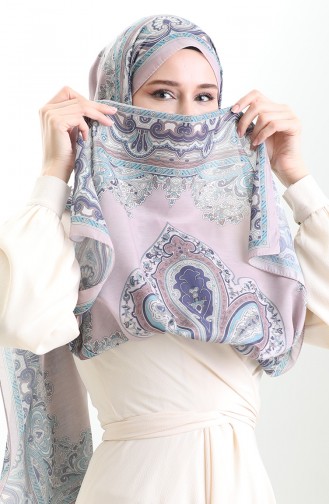 Karaca Desenli Cotton Şal 82002-07 Pudra Mavi