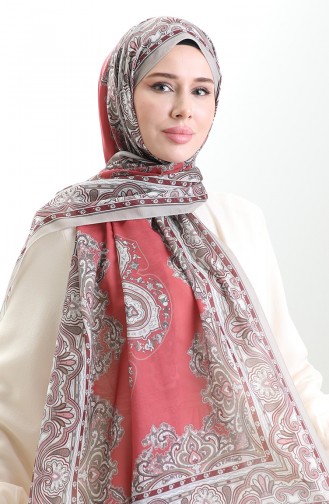 Karaca Desenli Cotton Şal 82002-08 Vizon Kırmızı