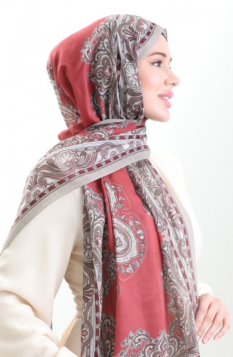 Karaca Desenli Cotton Şal 82002-08 Vizon Kırmızı