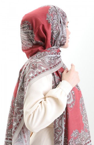 Karaca Desenli Cotton Şal 82002-08 Vizon Kırmızı