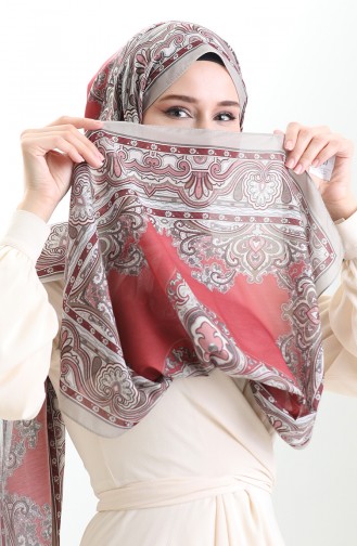 Karaca Desenli Cotton Şal 82002-08 Vizon Kırmızı
