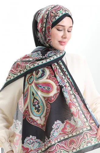 شال كاراكا القطني المنقوش 82002-09 أسود فوشيا 82002-09