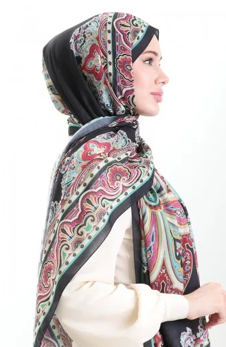 شال كاراكا القطني المنقوش 82002-09 أسود فوشيا 82002-09