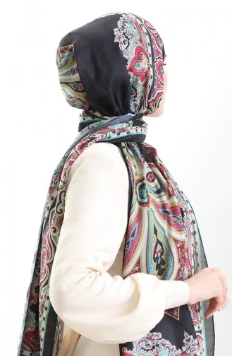 شال كاراكا القطني المنقوش 82002-09 أسود فوشيا 82002-09